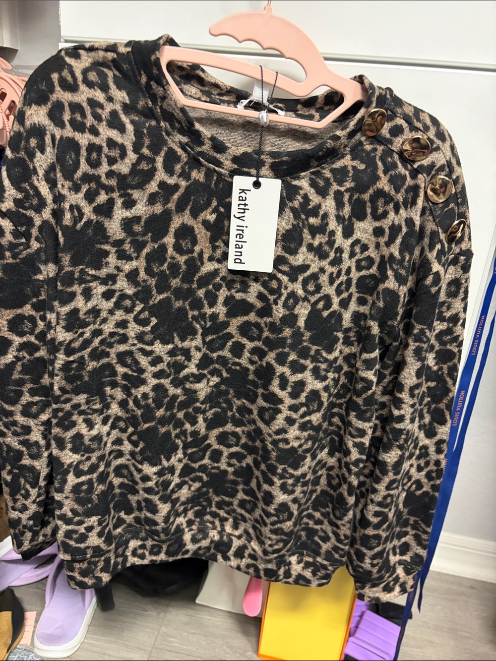 Leopard-Print Button-Shoulder Sweatshirt